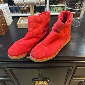UGG Red Suede Shearling-Lined Ankle Boots